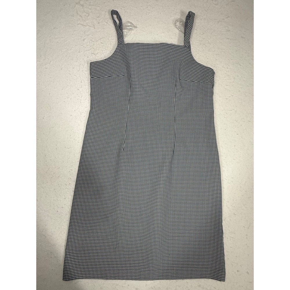 Sweet Suit Vintage Womens Navy Gingham Check Square Neck Mini Shift Dress 16
